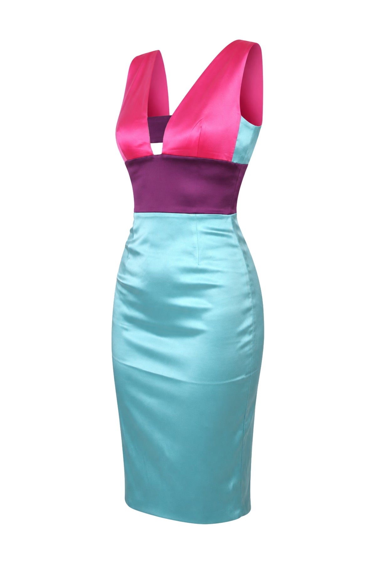 Fausto Puglisi Turquoise Satin Colour-Block Pencil Dress