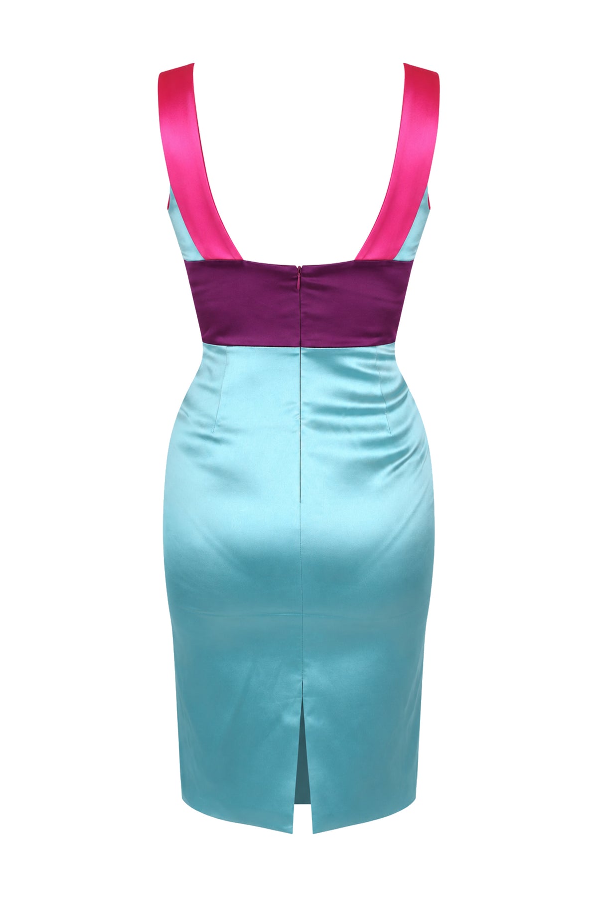 Fausto Puglisi Turquoise Satin Colour-Block Pencil Dress