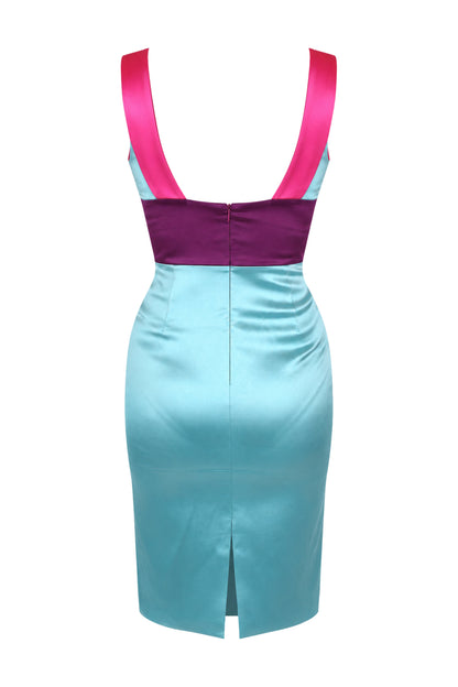 Fausto Puglisi Turquoise Satin Colour-Block Pencil Dress