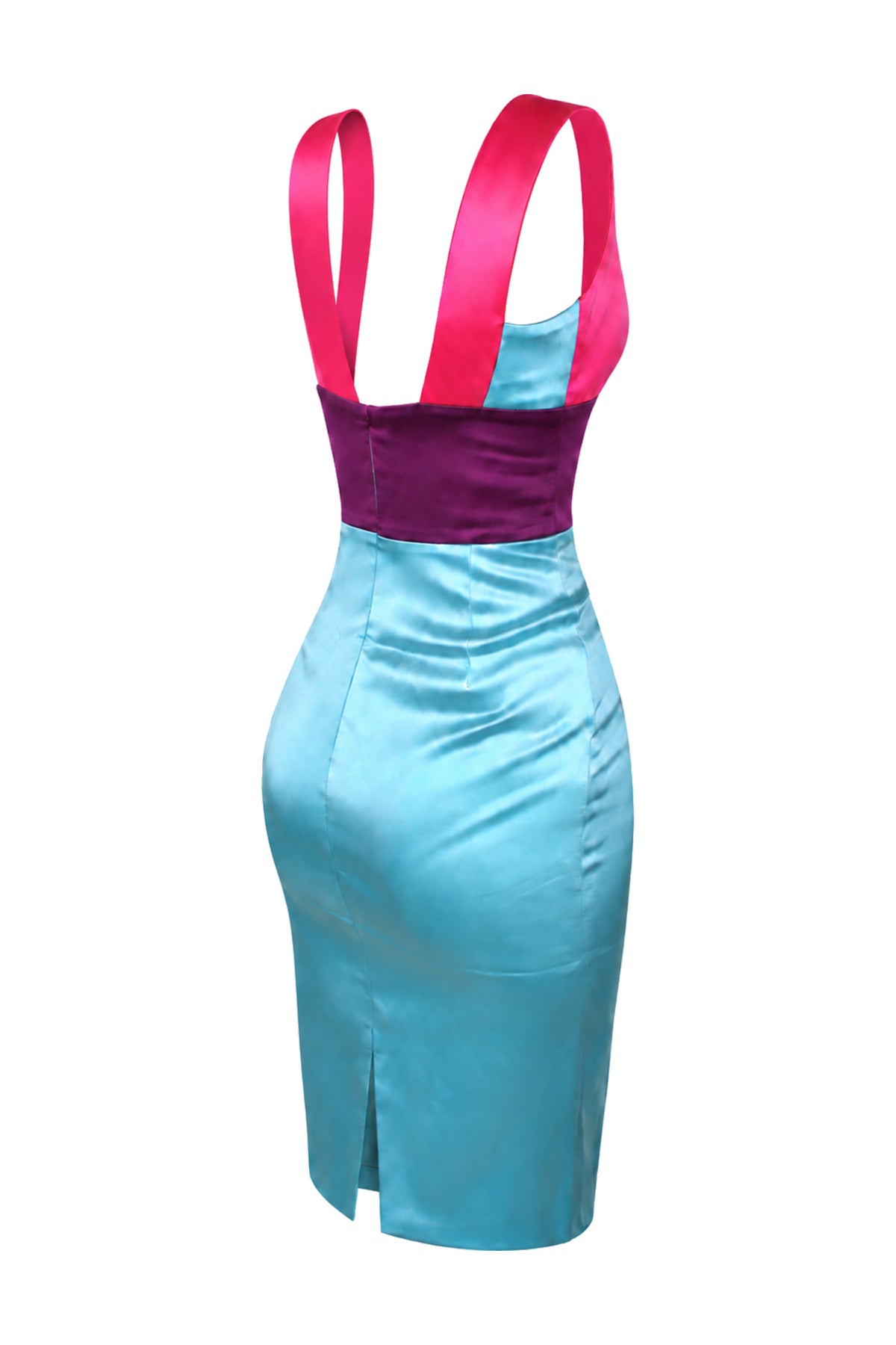 Fausto Puglisi Turquoise Satin Colour-Block Pencil Dress