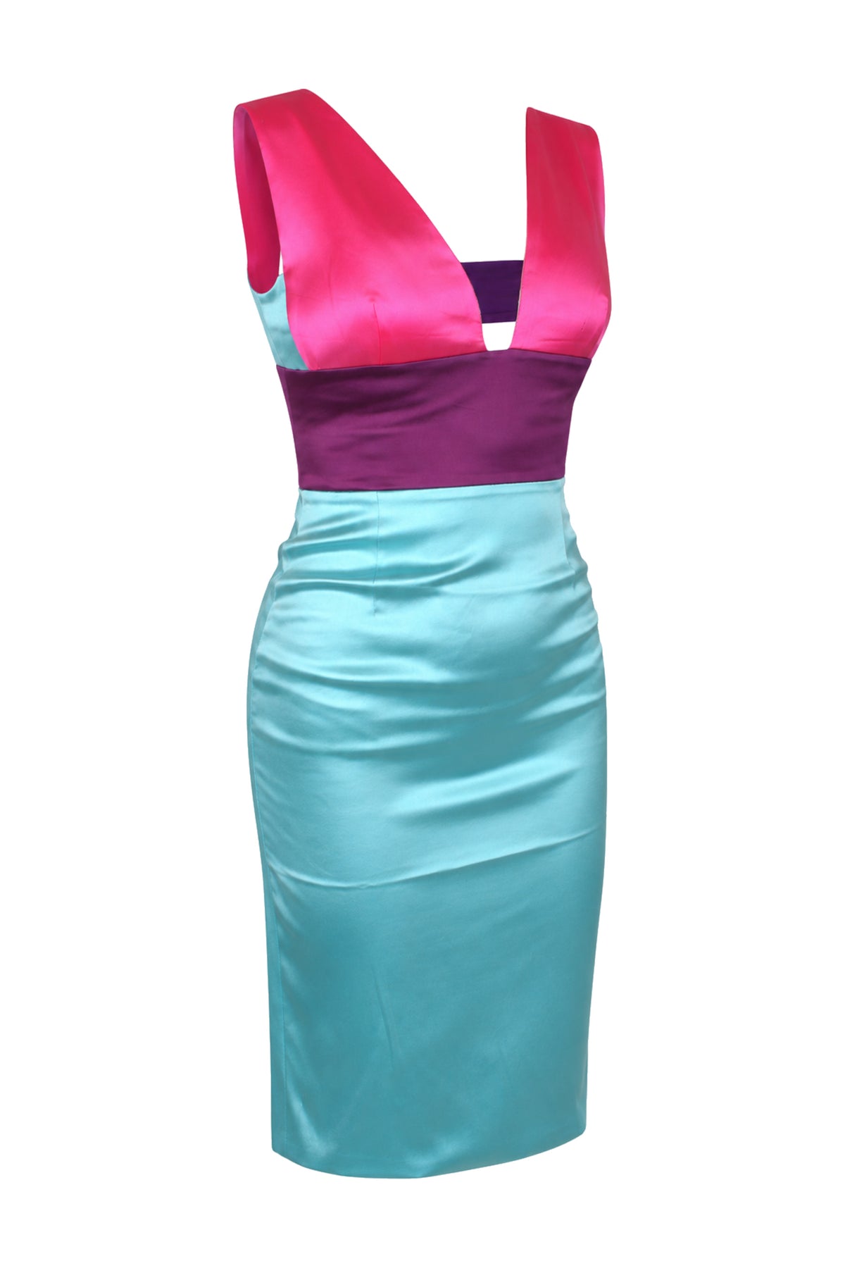 Fausto Puglisi Turquoise Satin Colour-Block Pencil Dress