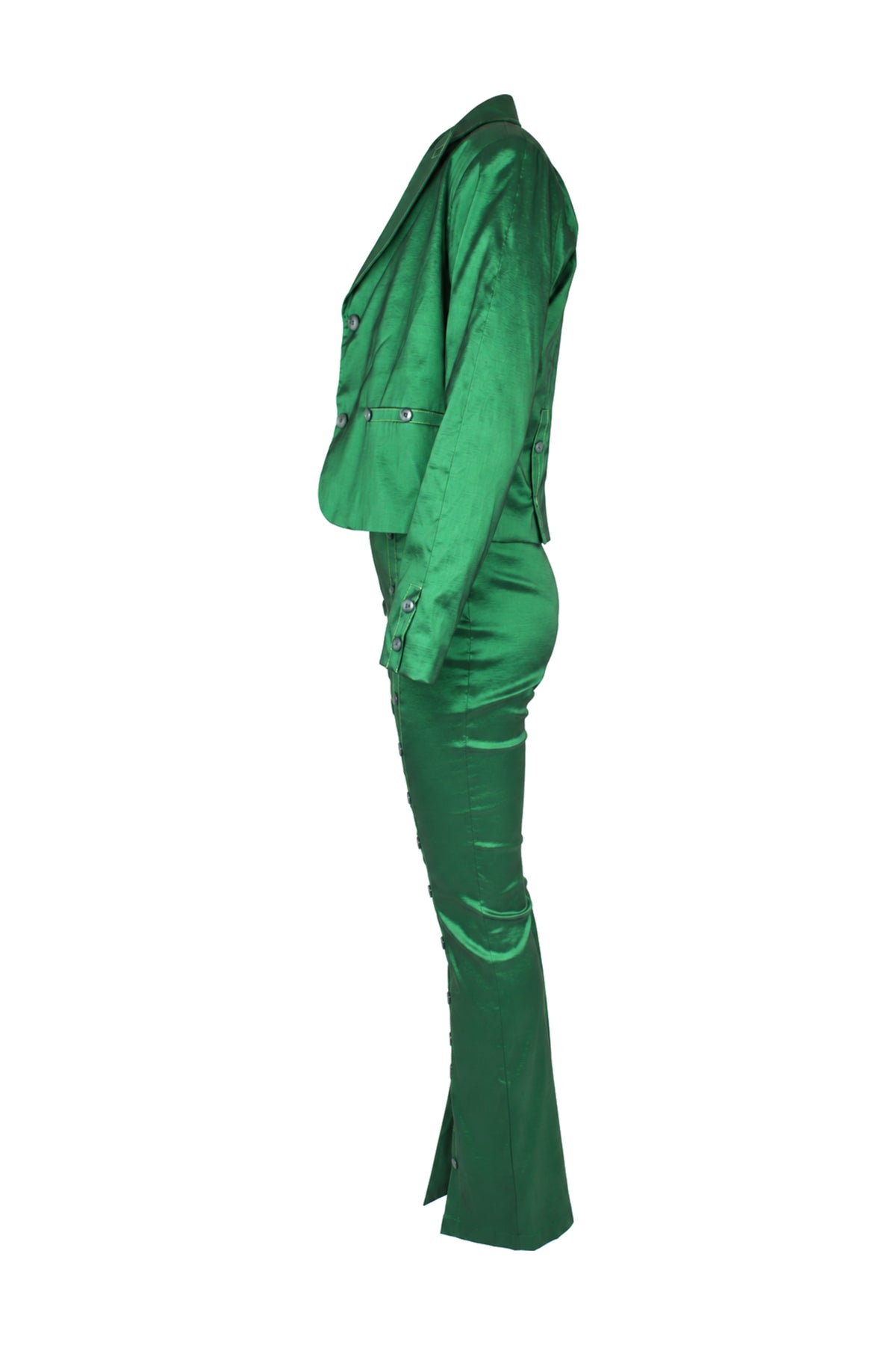 Hosbjerg Emerald Satin Studded Blazer and Flared Trouser Suit