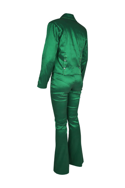 Hosbjerg Emerald Satin Studded Blazer and Flared Trouser Suit