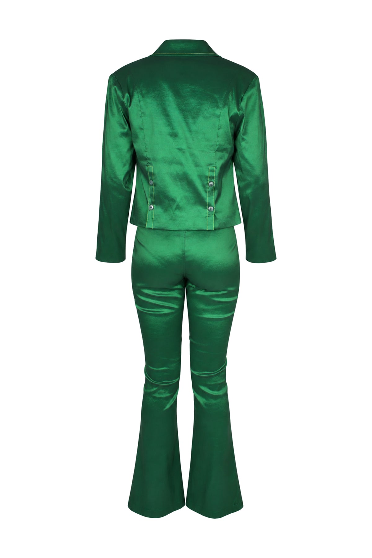 Hosbjerg Emerald Satin Studded Blazer and Flared Trouser Suit