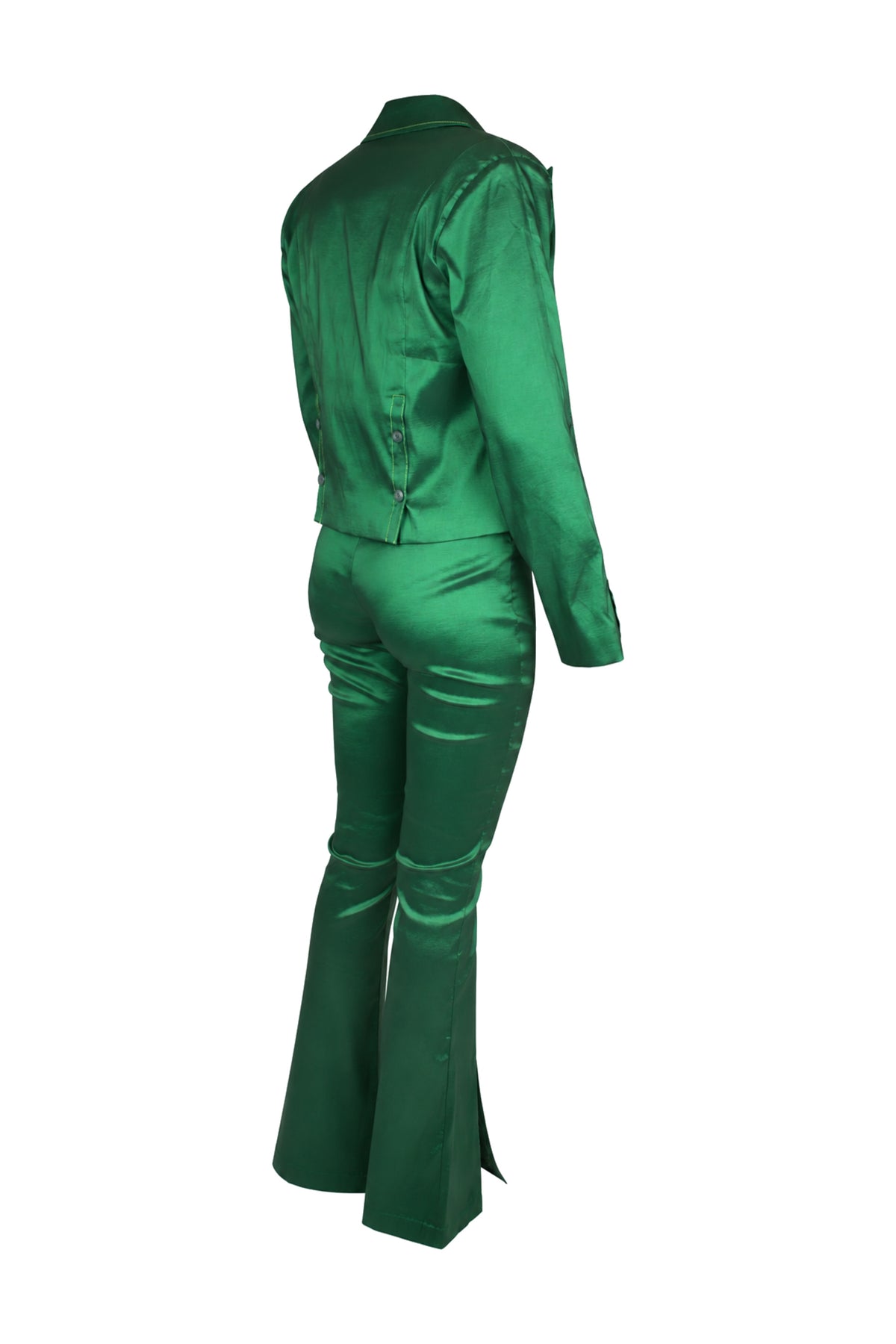 Hosbjerg Emerald Satin Studded Blazer and Flared Trouser Suit