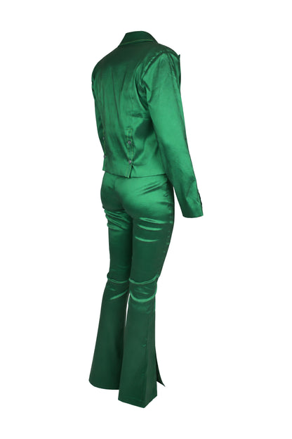 Hosbjerg Emerald Satin Studded Blazer and Flared Trouser Suit