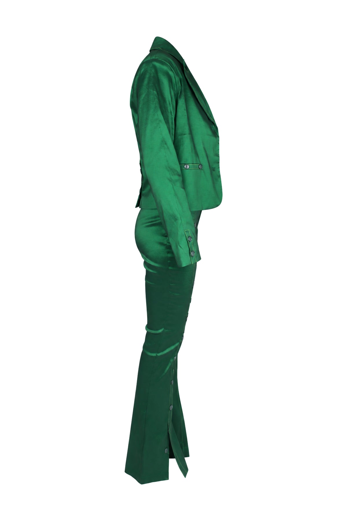 Hosbjerg Emerald Satin Studded Blazer and Flared Trouser Suit