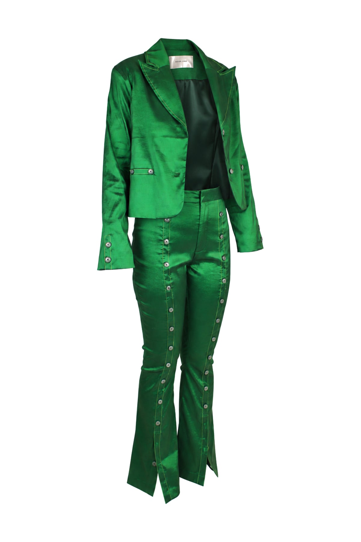 Hosbjerg Emerald Satin Studded Blazer and Flared Trouser Suit