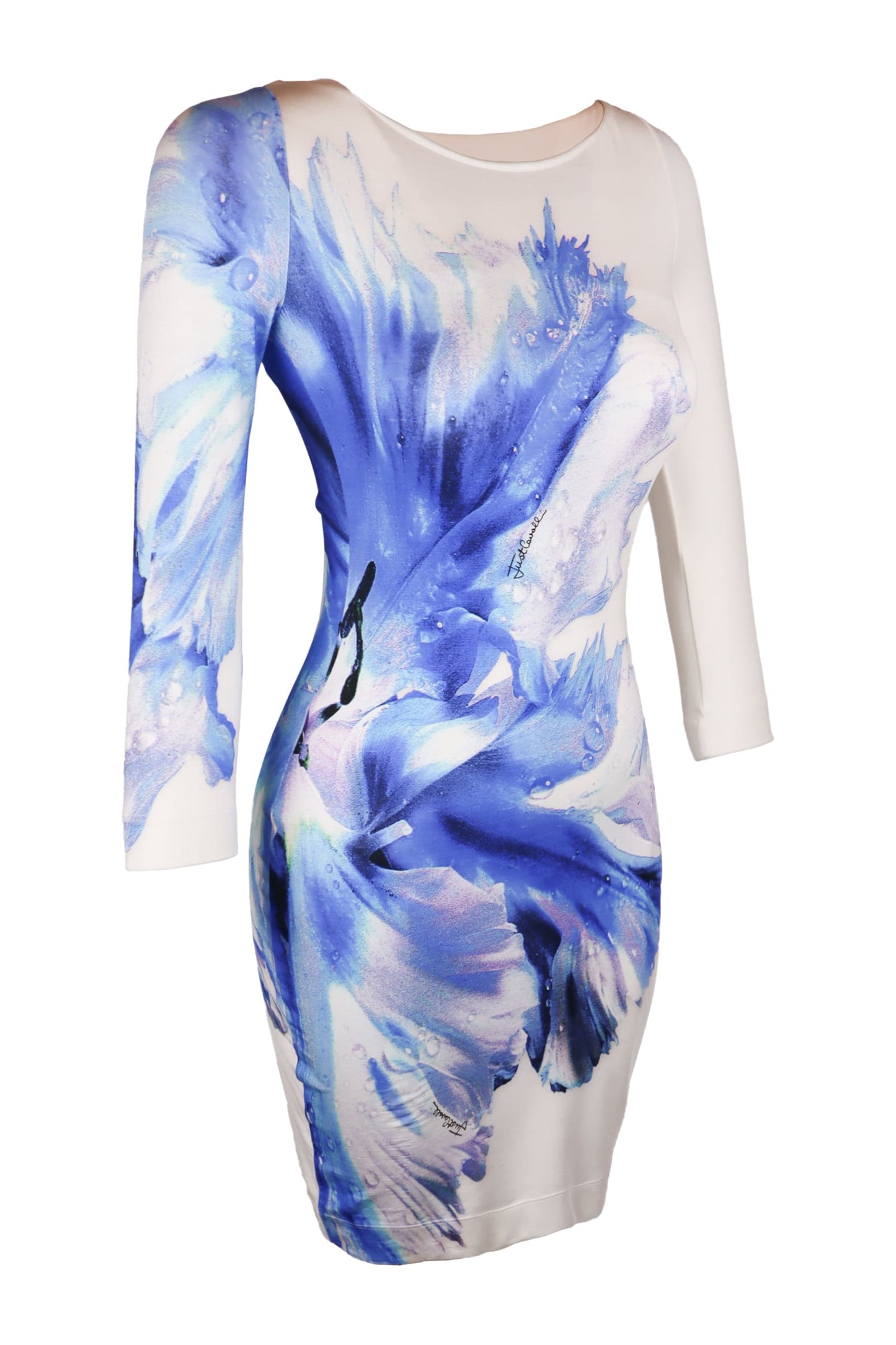 Just Cavalli White And Blue Patterned Dress