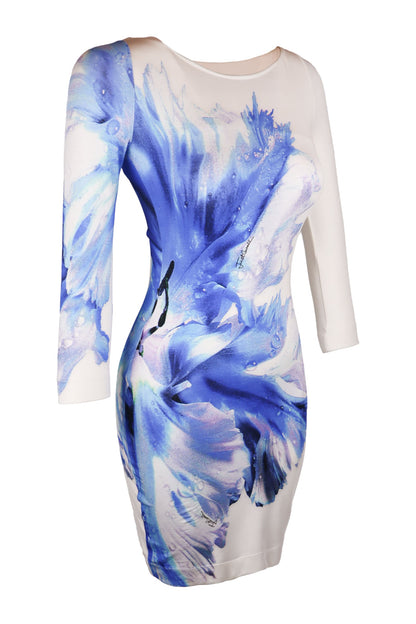 Just Cavalli White And Blue Patterned Dress