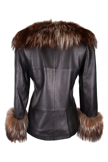 Vakko Black With Brown Fur Details Jacket