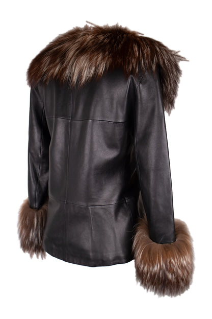 Vakko Black With Brown Fur Details Jacket