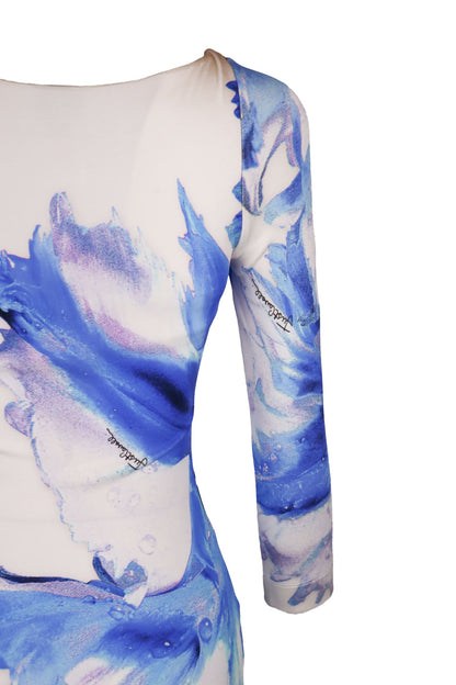 Just Cavalli White And Blue Patterned Dress