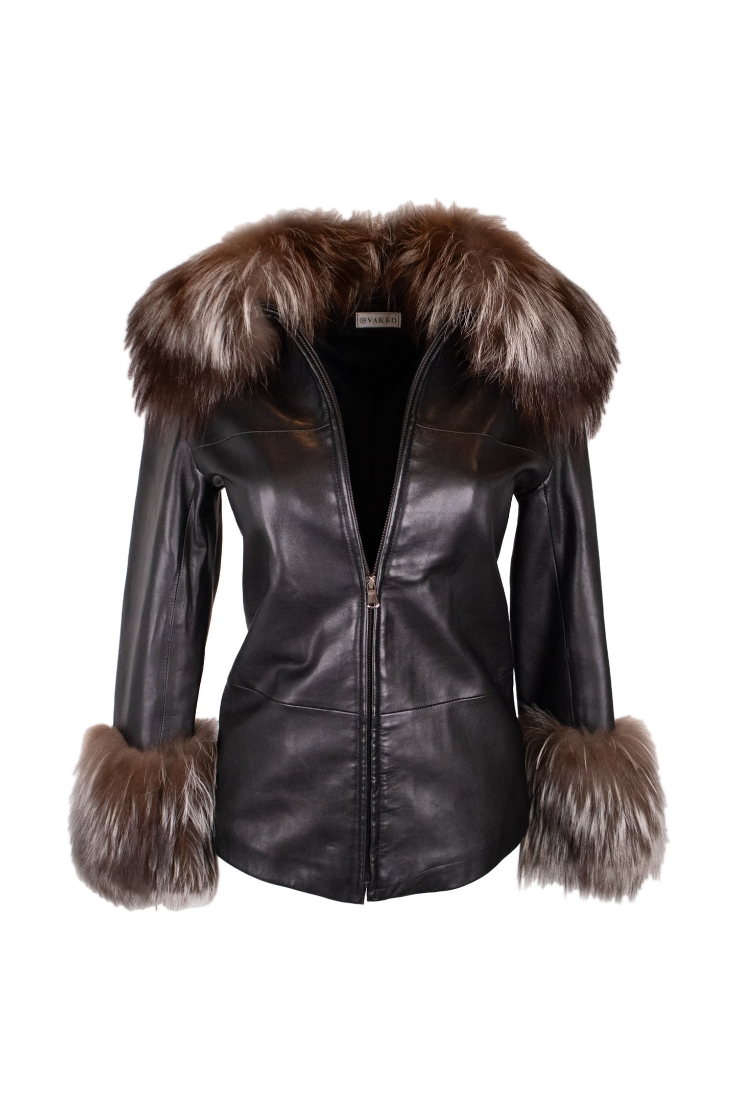 Vakko Black With Brown Fur Details Jacket