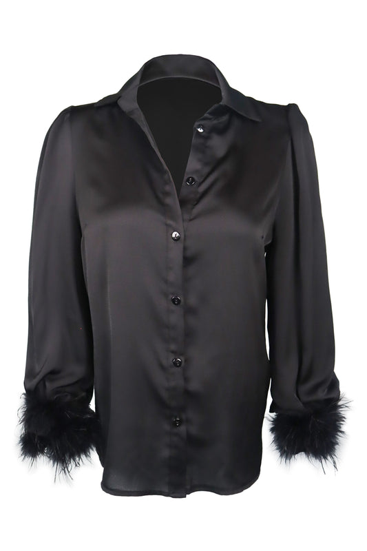 Unknown Feather Cuffed Shirt Top