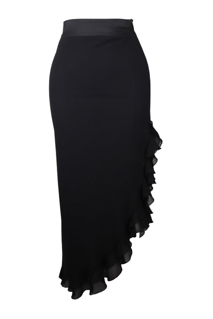 js collection siyah firfir yirtmacli uzun etek