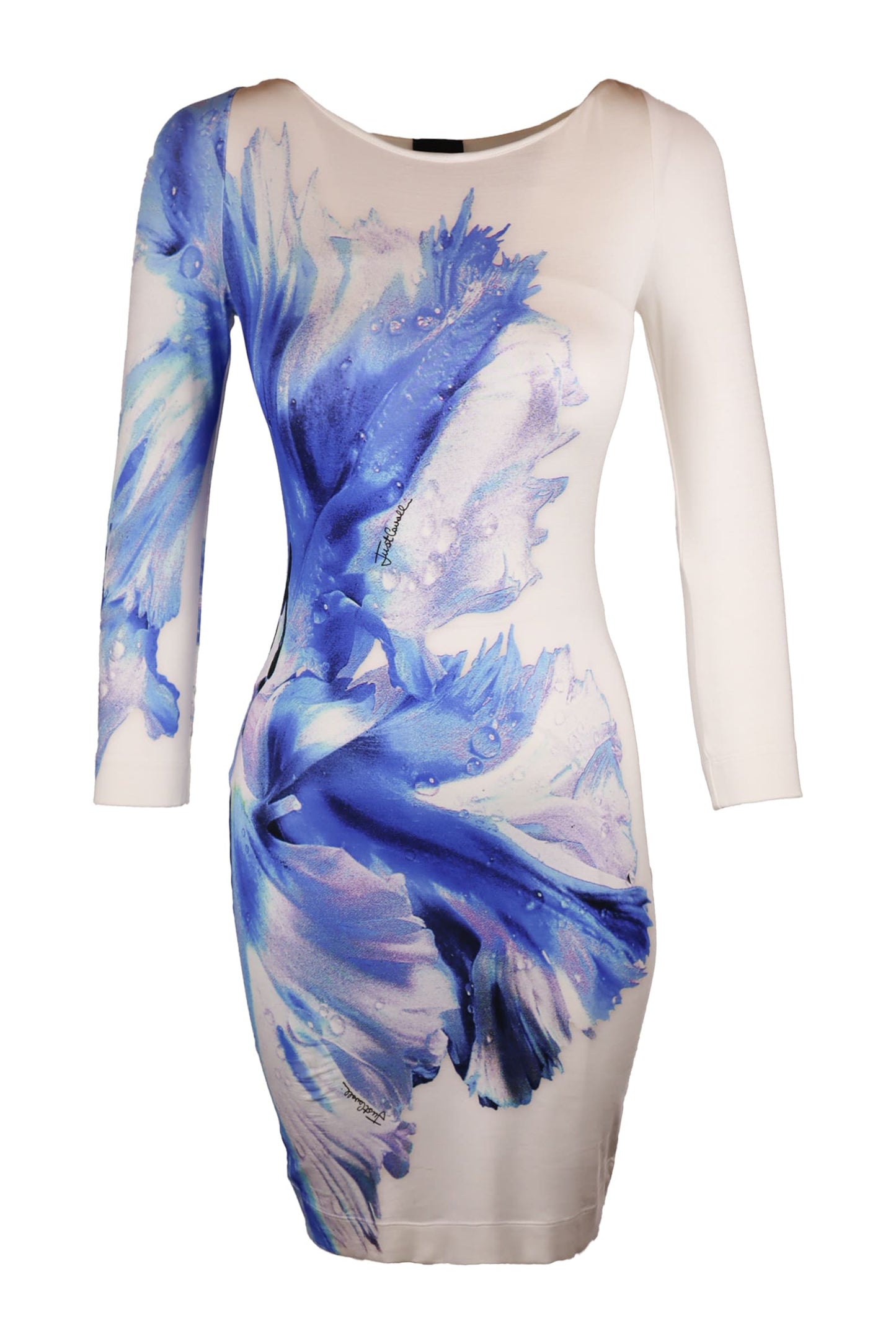 Just Cavalli White And Blue Patterned Dress