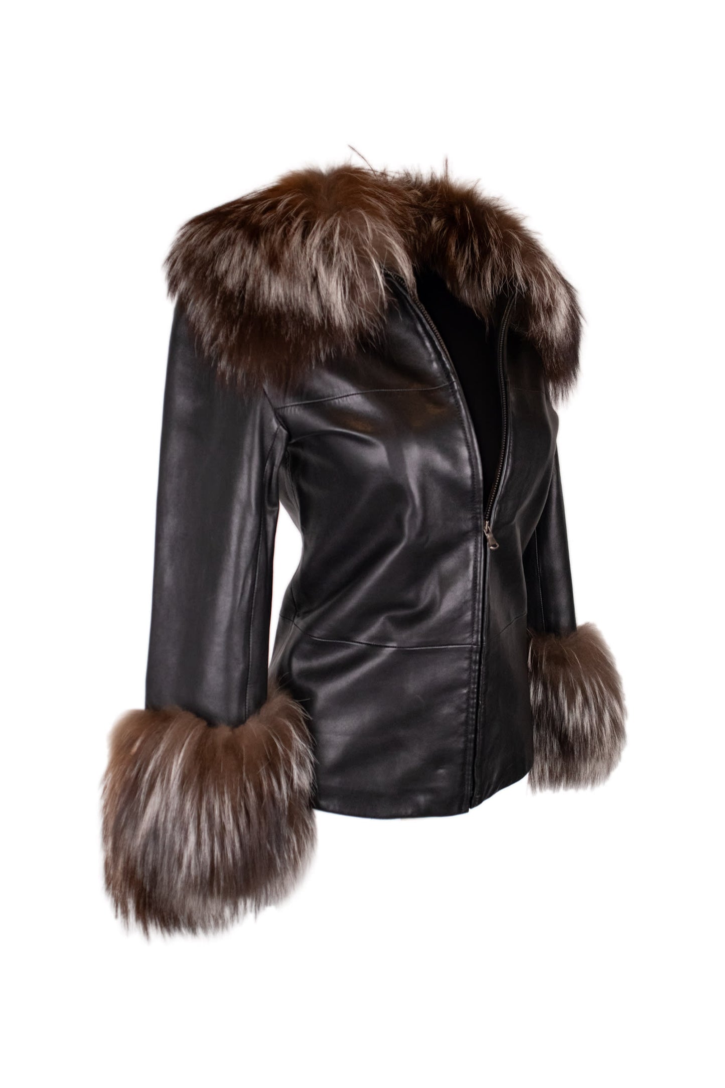 Vakko Black With Brown Fur Details Jacket