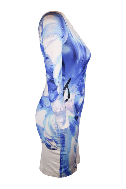 Just Cavalli White And Blue Patterned Dress