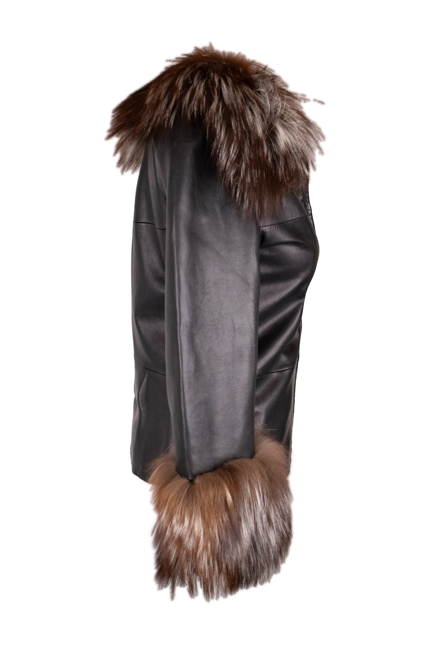 Vakko Black With Brown Fur Details Jacket