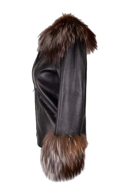 Vakko Black With Brown Fur Details Jacket